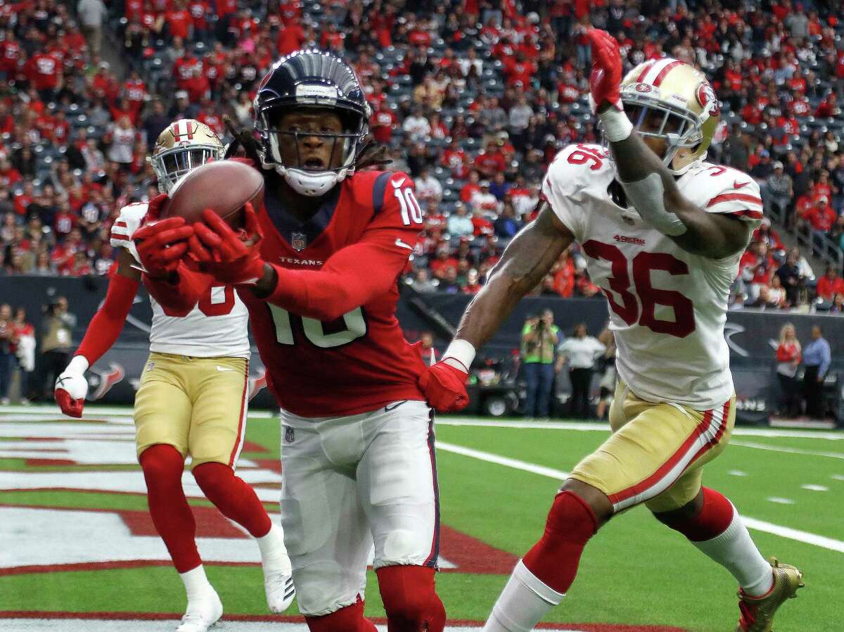 JOHN McCLAIN GRADES THE TEXANS AFTER LOSS TO 49ERS Wide receiver/tight end DeAndre Hopkins had 11 catches for 149 yards and two touchdowns but lost a fumble in the fourth quarter. Stephen Anderson dropped two passes and had a penalty. Will Fuller wasn’t a factor after a good start. Grade: C 