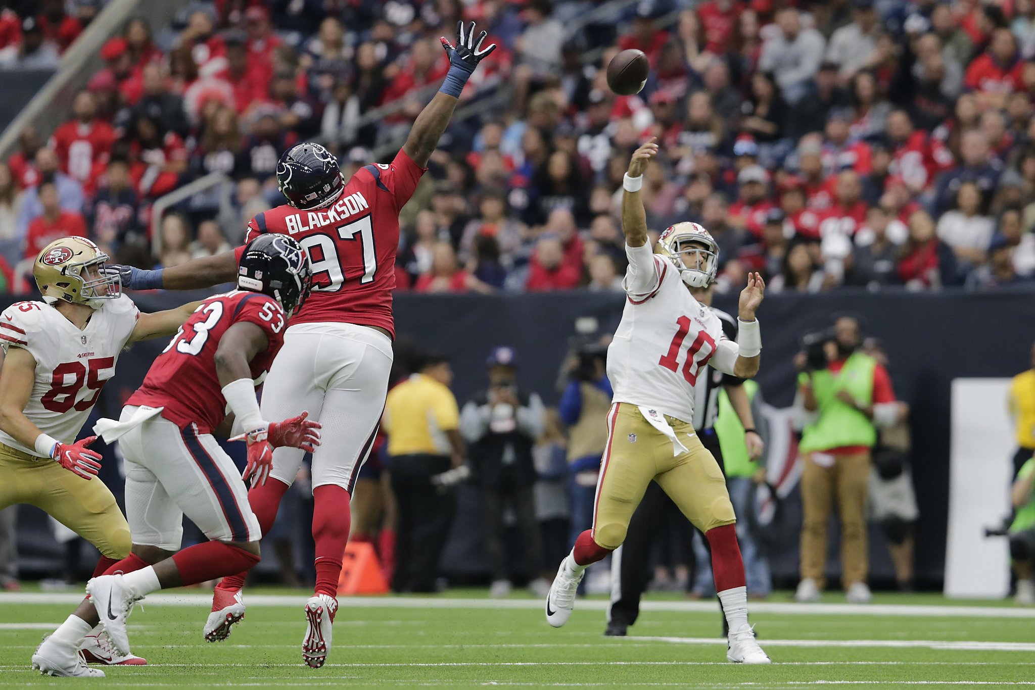 Houston Texans defensive end Angelo Blackson (97) runs onto the