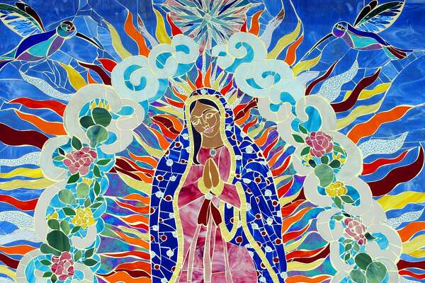 Virgin of Guadalupe Mexico Medium Handpainted Tile Purple