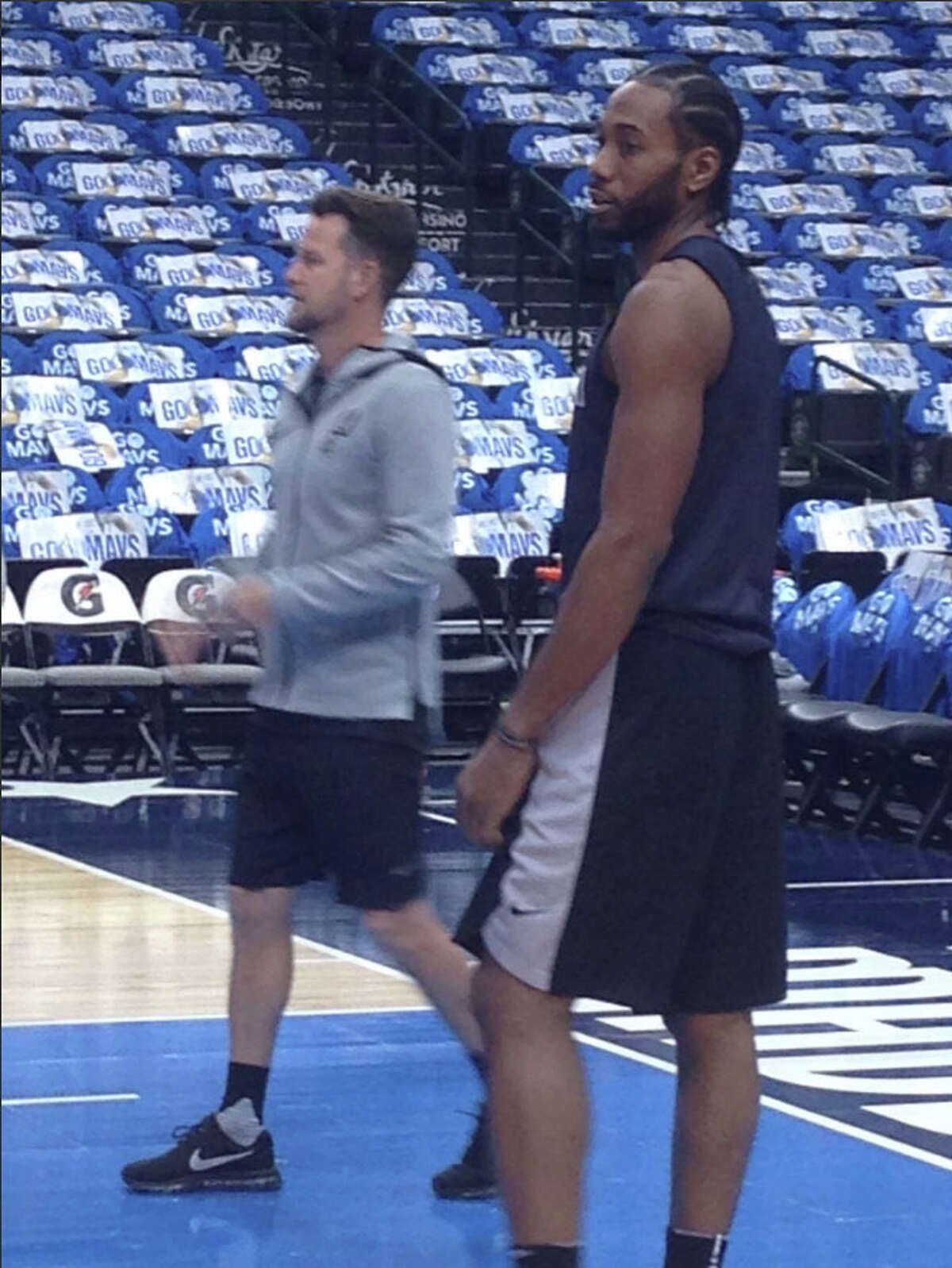 The Spurs' Kawhi Leonard participates in the team shootaround Tuesday, Dec. 12, 2017, in Dallas as the Silver & Black get ready to face the Mavericks. Coach Gregg Popovich confirmed that Leonard would play Tuesday. It will be his first game action since May 14, 2017, when the Spurs fell 113-111 in Game 1 of the Western Conference Finals.