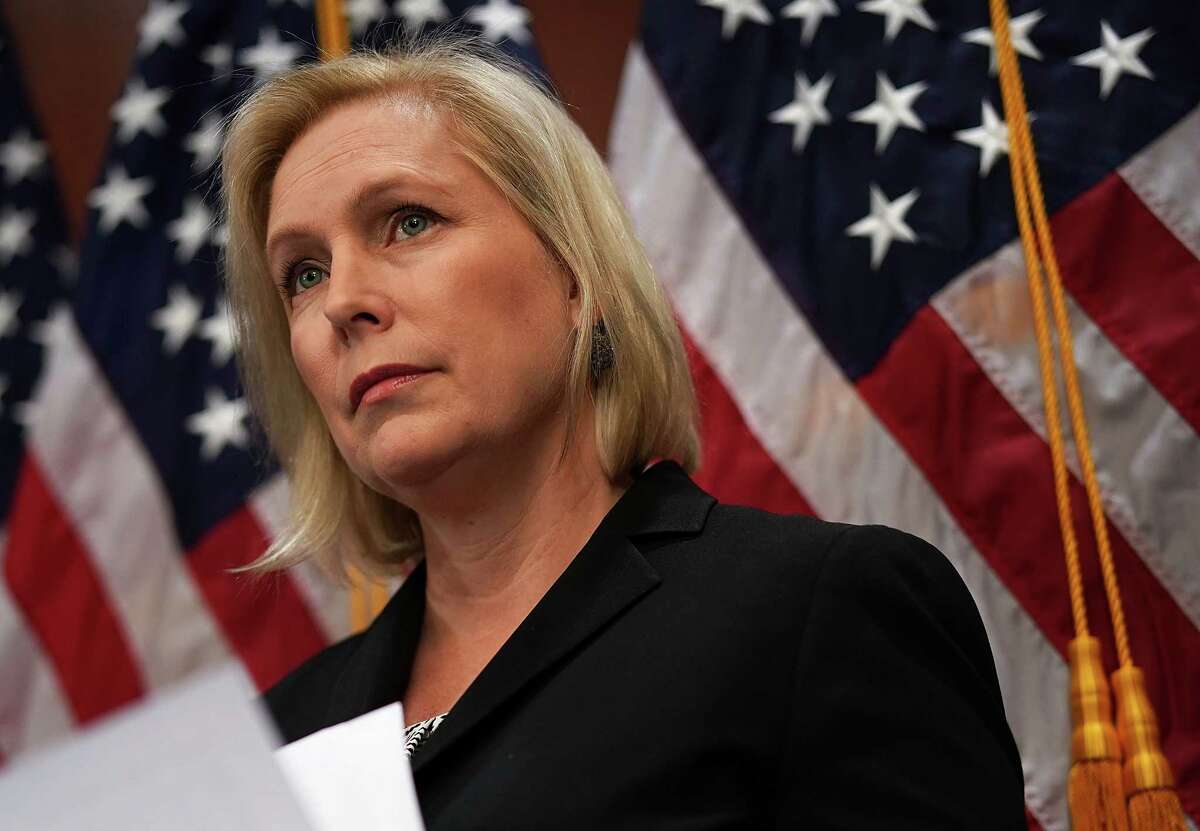 WASHINGTON, DC - DECEMBER 12: U.S. Sen. Kirsten Gillibrand (D-NY) listens during a news conference December 12, 2017 on Capitol Hill in Washington, DC.  (Photo by Alex Wong/Getty Images)  