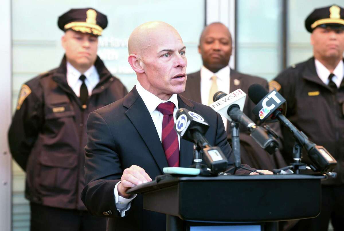 New Haven Correctional Center Warden Jose Feliciano speaks during a news conference at Yale New Haven Hospital Tuesday.