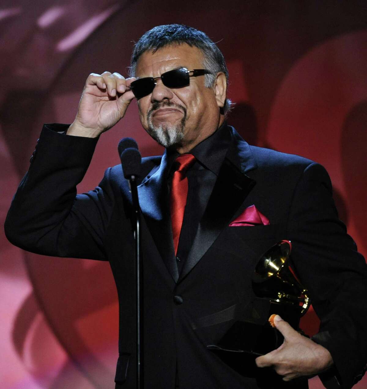 Little Joe, accepts the award for best Mexican/Mexican-American album for Before The Next Teardrop Falls at the 50th Annual Grammy Awards on Sunday, Feb. 10, 2008, in Los Angeles. (AP Photo/Kevork Djansezian)
