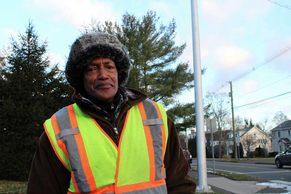 Terry Darden, crossing guard at South Ave. and Gower Rd in New Canaan on Dec. 13, 2017.