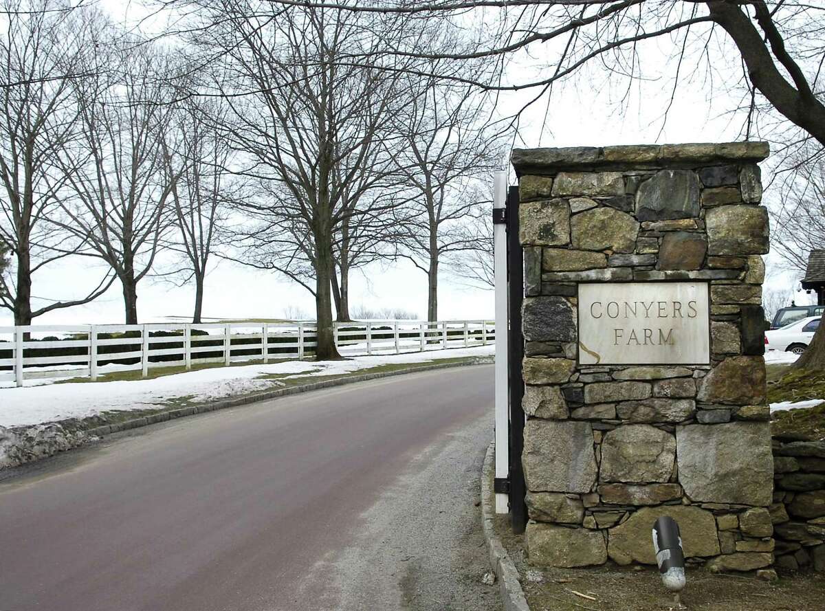 The Conyers Farm entrance to Hurlingham Drive in Greenwich, a private gated community.