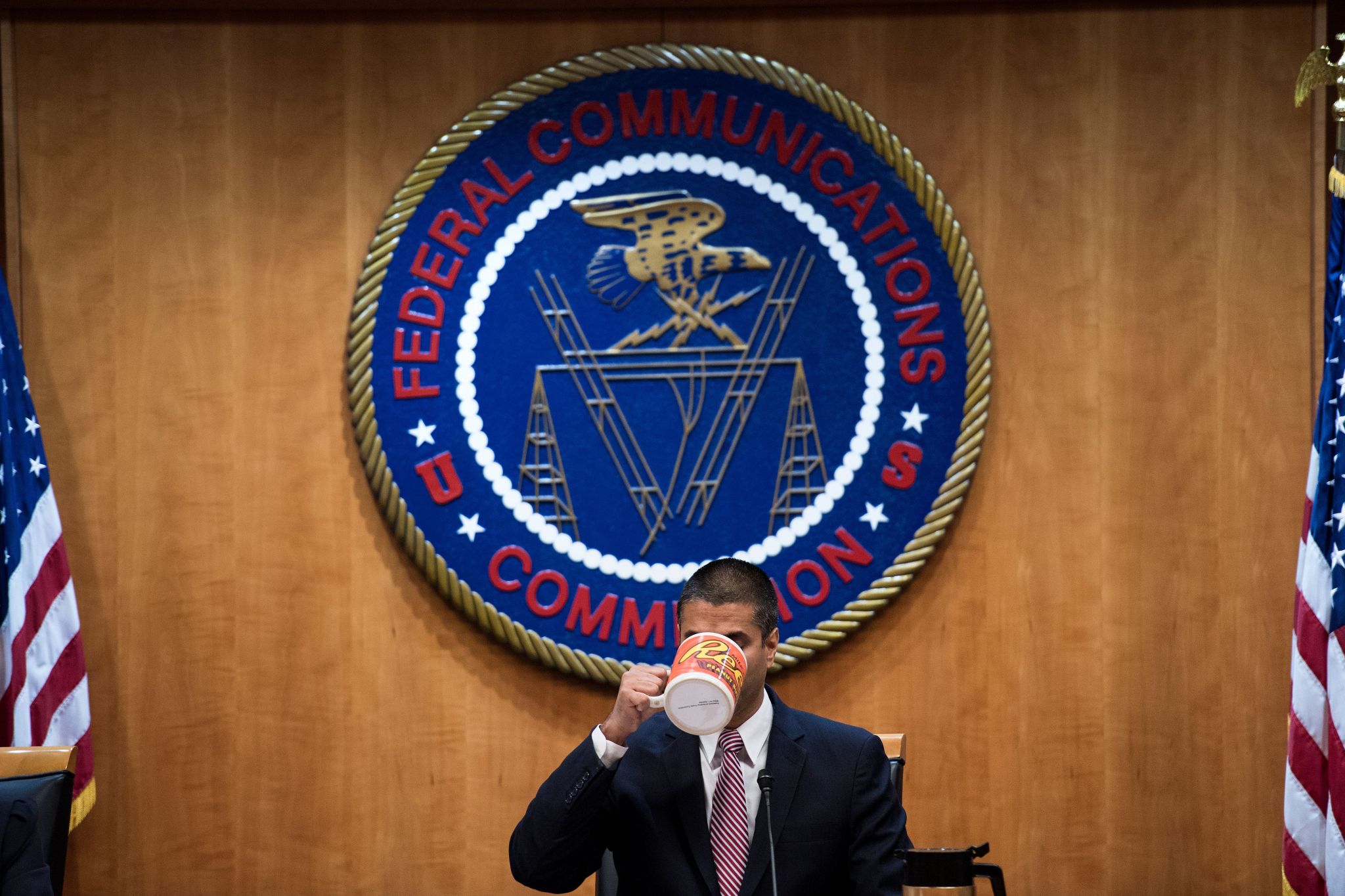 Internet fumes at FCC Chairman's cartoonishly large coffee mug during Net  Neutrality repeal