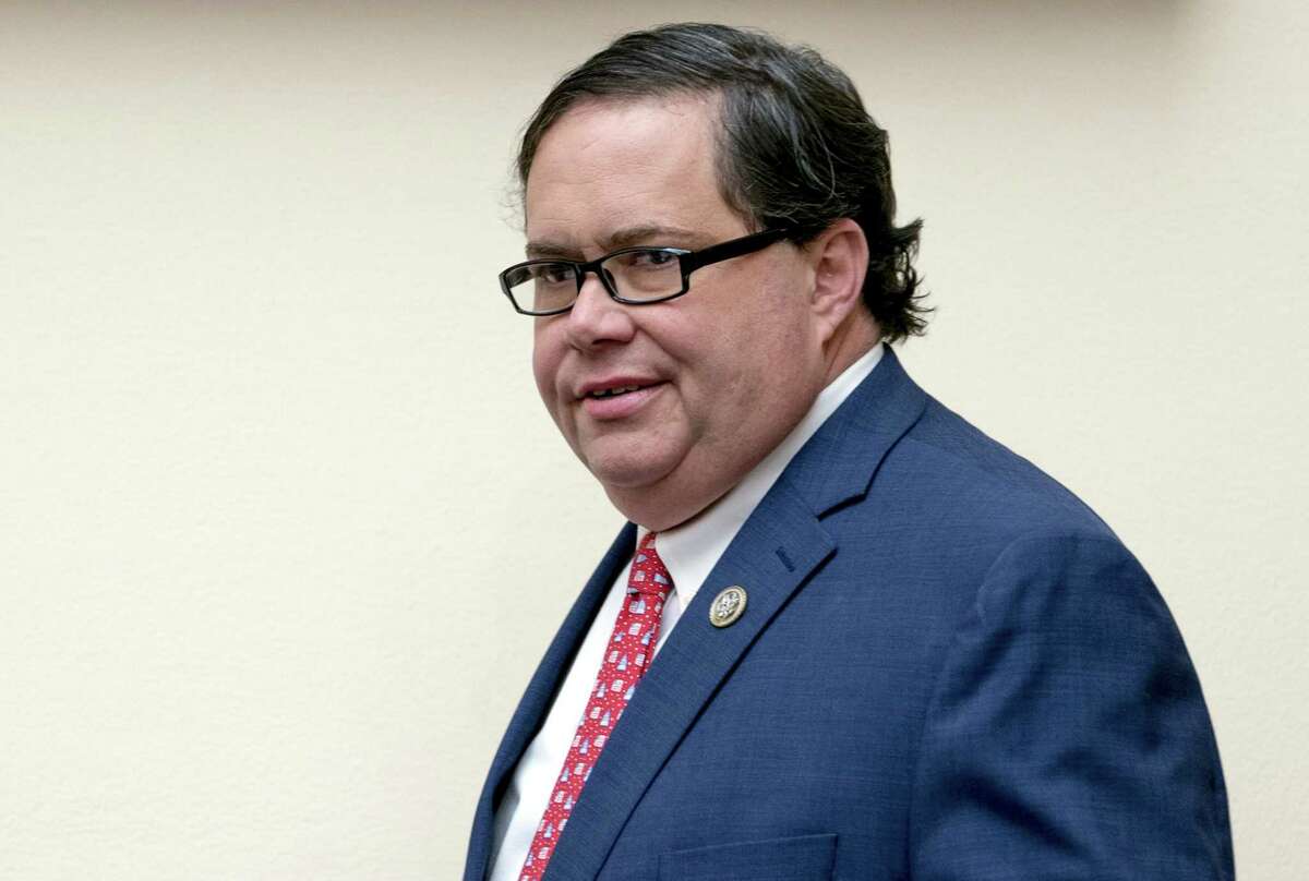 Rep. Blake Farenthold, R-Texas, arrives for a House Committee on the Judiciary oversight hearing on Capitol Hill, Wednesday, Dec. 13, 2017, in Washington. Two Republicans say that Texas GOP Rep. Blake Farenthold won't seek re-election next year. The lawmaker is under pressure from sexual misconduct allegations that surfaced three years ago but have come under renewed focus. (AP Photo/Andrew Harnik)