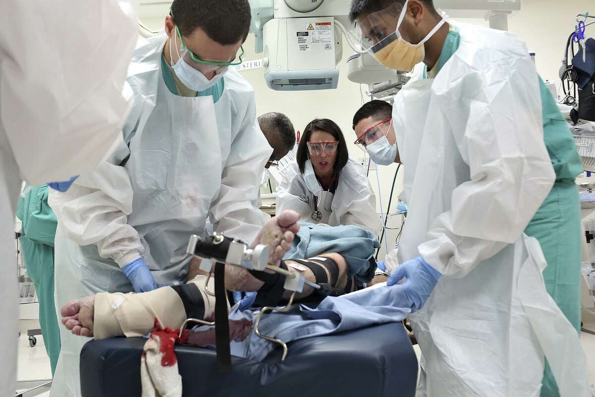 A trauma patient who was said to be in a car accident is treated at Brooke Army Medical Center on June 6, 2015. A trauma patient who was said to be in a car accident is treated at Brooke Army Medical Center on June 6, 2015. The medical equipment sets are cleaned and sterilized in Sterile, Processing and Distribution (SPD) before they are ordered by the BAMC emergency rooms and operating rooms. Trauma cases in the emergency rooms are a priority over operating room procedures for sterilized medical equipment sets.