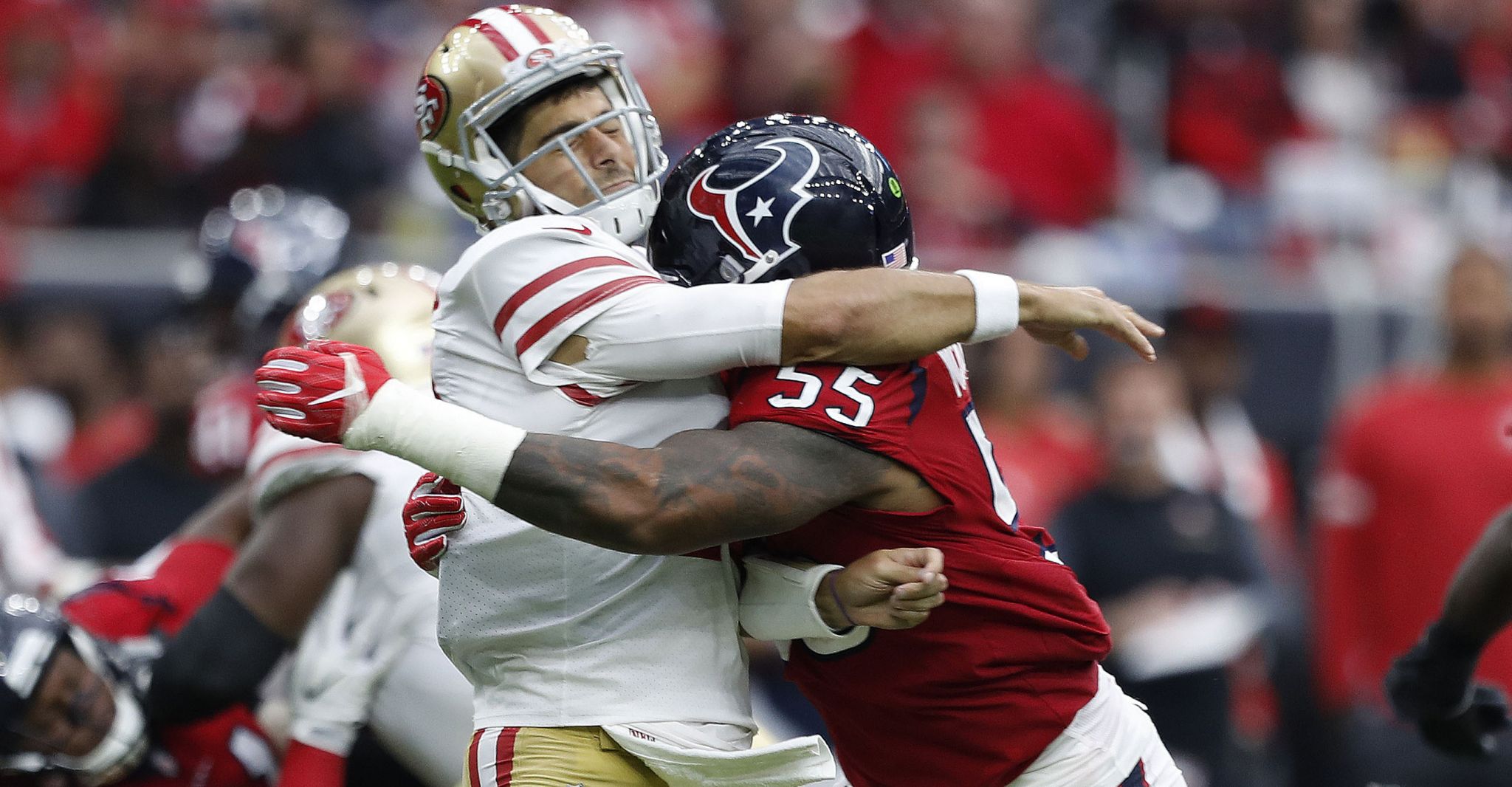 Texans Benardrick Mckinney Fined 18 231 For Hit On 49ers Jimmy Garoppolo