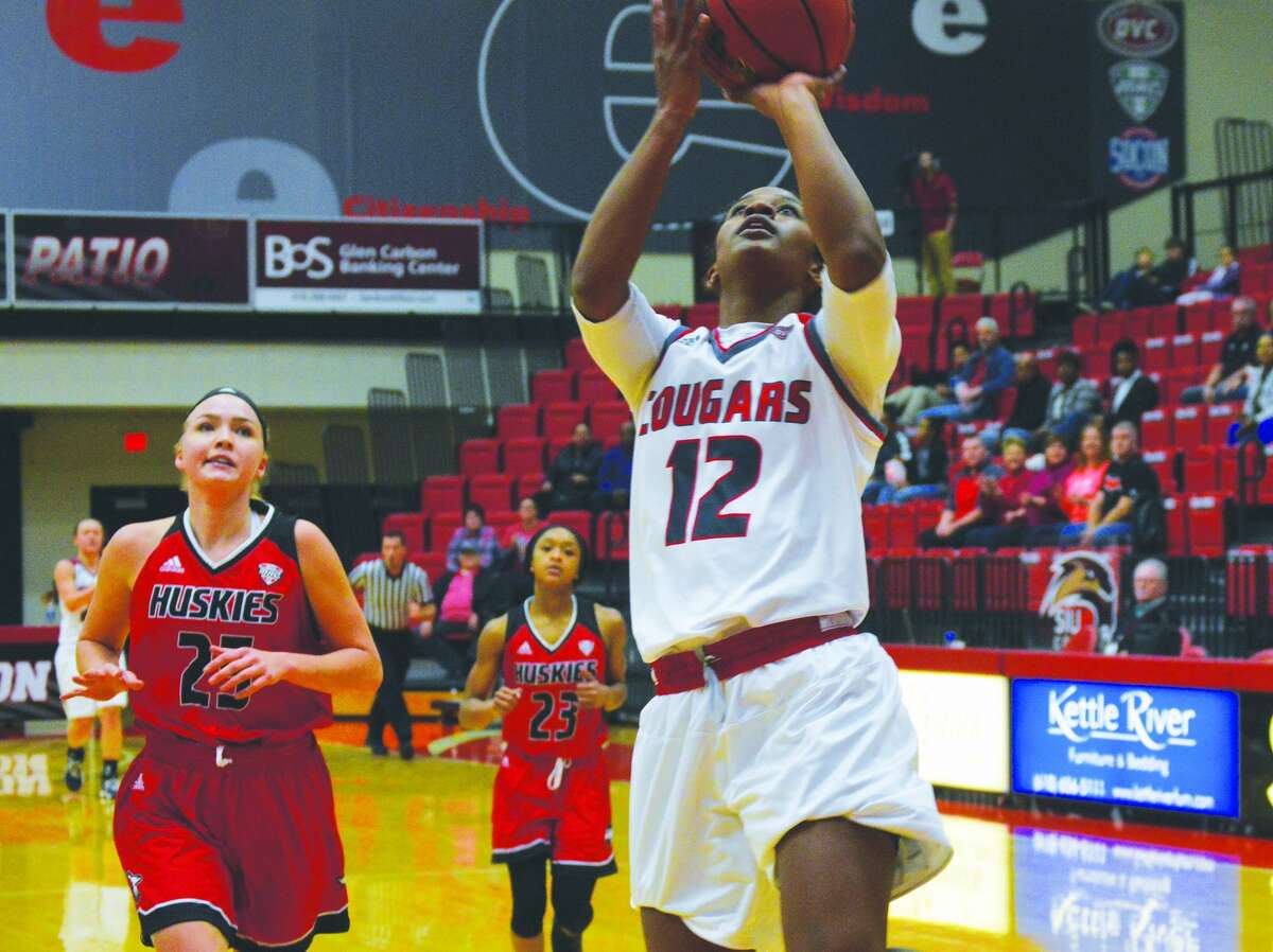 SIUE senior guard Lauren White goes up for two of her career-high 28 points during a home game against Northern Illinois on Sunday.