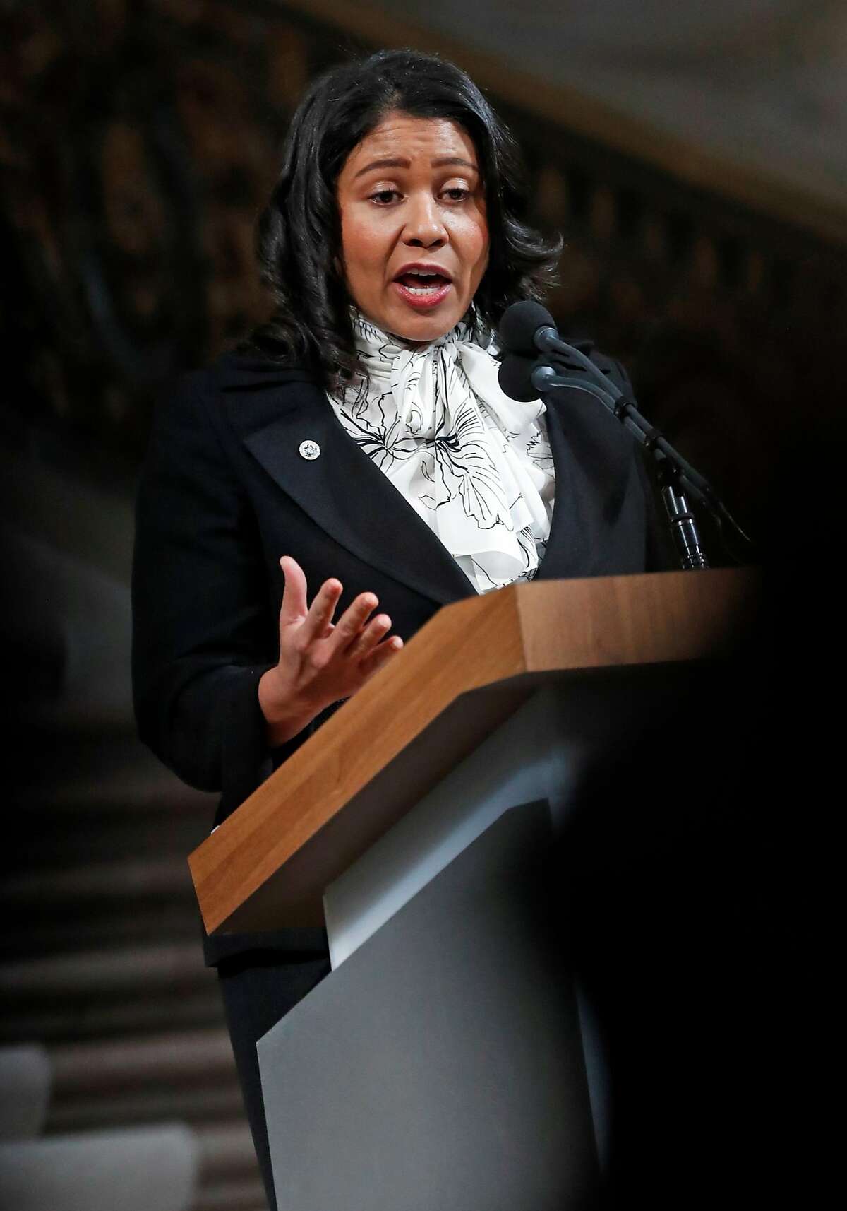 San Francisco Acting Mayor London Breed speaks during a service Celebrating the Life of Mayor Edwin M. Lee at San Francisco City Hall in San Francisco, Calif., on Sunday, December 17, 2017.