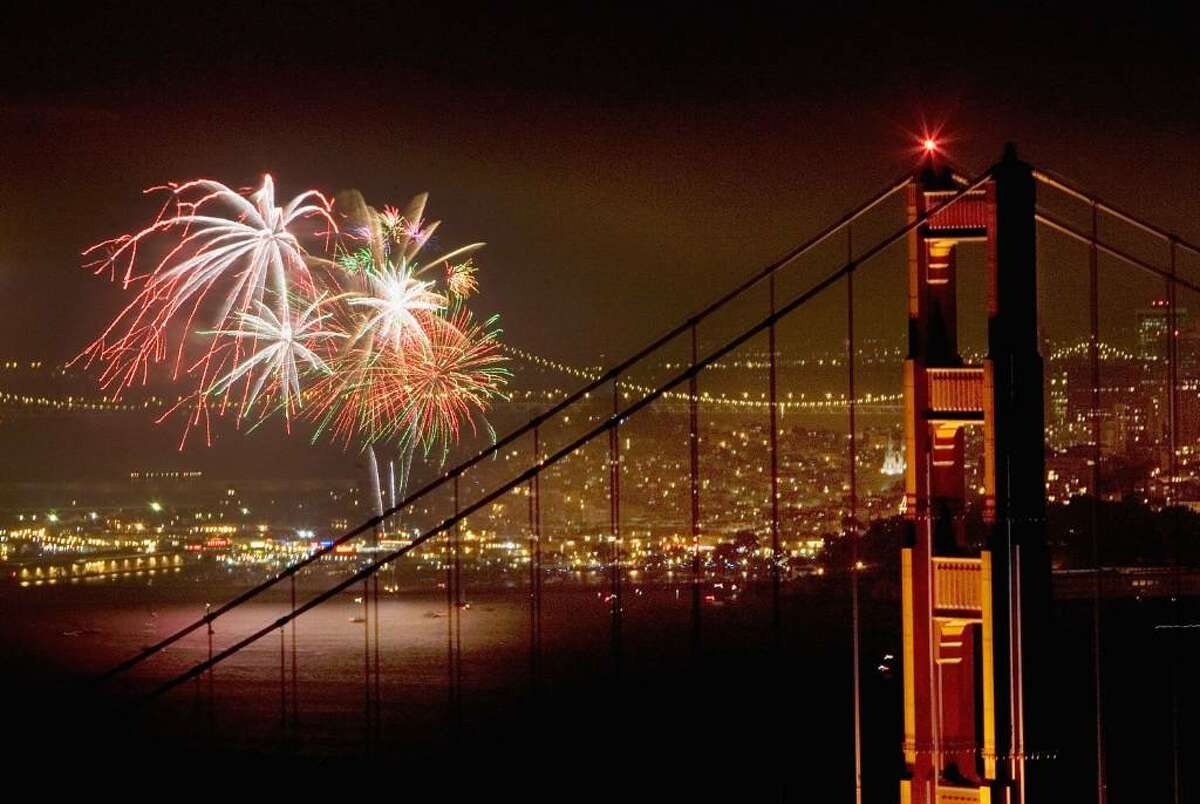 SAN FRANCISCO - JULY 4: Fireworks light up the Golden Gate Bridge and San Francisco Bay as Americans celebrate Independence Day on July 4, 2006 in San Francisco, California. (Photo by David Paul Morris/Getty Images)