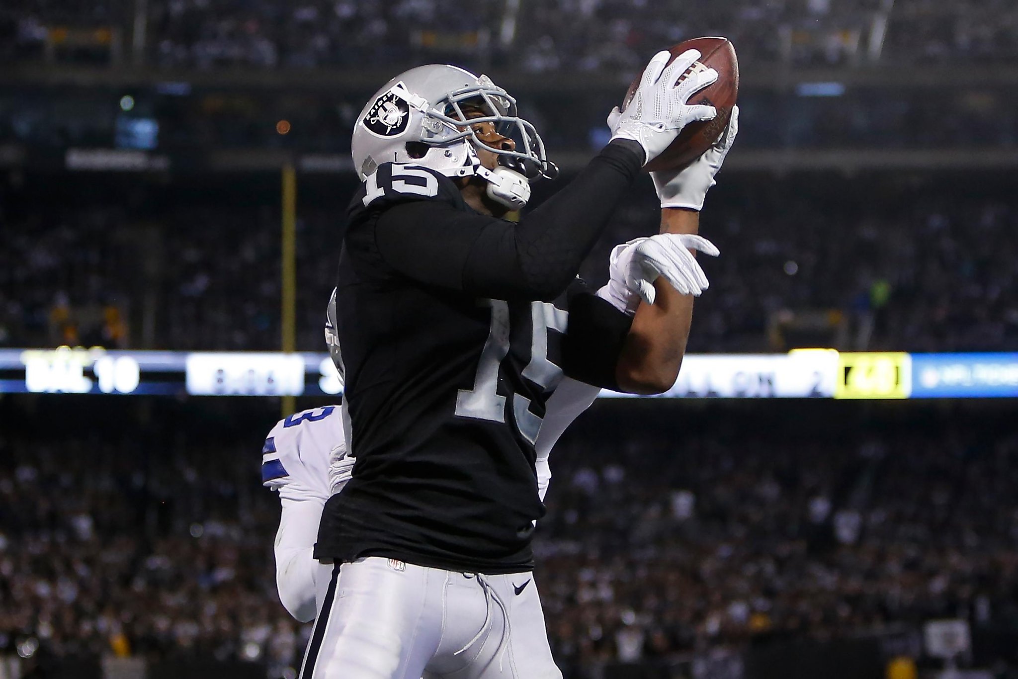 Where was Raiders WR Michael Crabtree on the decisive play Sunday?