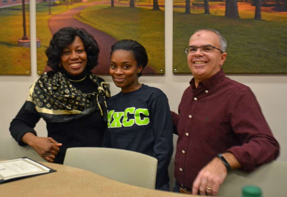 From left are Professor Donna Hylton, program coordinator of Computer Information Technology and Management Information Systems at Middlesex Community College; MxCC student and STEAM Train Fast Track STEM Career Academy grad Britt Marshall; and Tim Laubacher, CEO of Sound Web Solutions of Haddam.