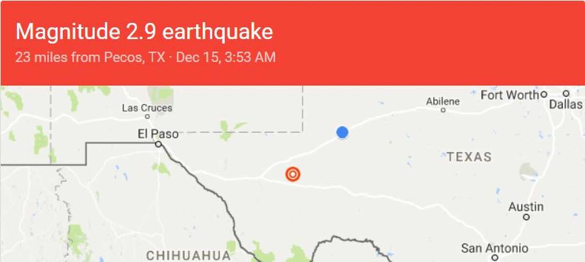 An earthquake that took place near Pecos at 10:59 p.m. Monday was the third since Friday, according to information from the U.S. Geological Survey.