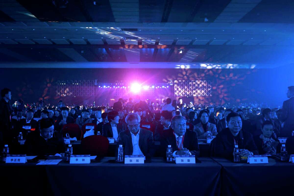 The iFlyTek conference at the National Convention Center in Beijing, Nov. 9, 2017. As China tests the frontiers of artificial intelligence, iFlyTek's voice recognition systems serve as a compelling example of both the countryÂ?’s sci-fi ambitions and the technologyÂ?’s darker dystopian possibilities. (Giulia Marchi/The New York Times)
