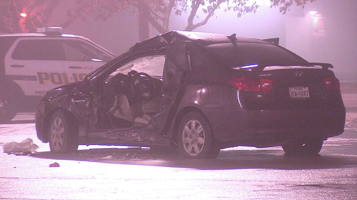 Police said a driver crashed into the woman's car around 10:40 p.m. in the 3300 block of Southeast Military Drive.