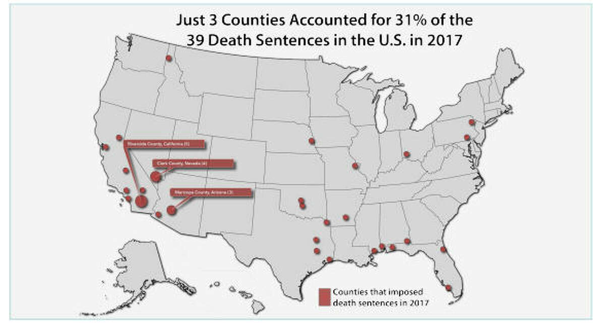 Three counties accounted for roughly a third of new death sentences in 2017.