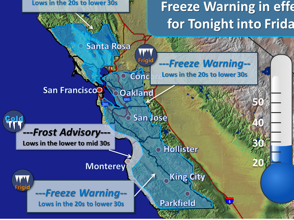 Freeze warnings issued as cold sets in on San Francisco Bay Area