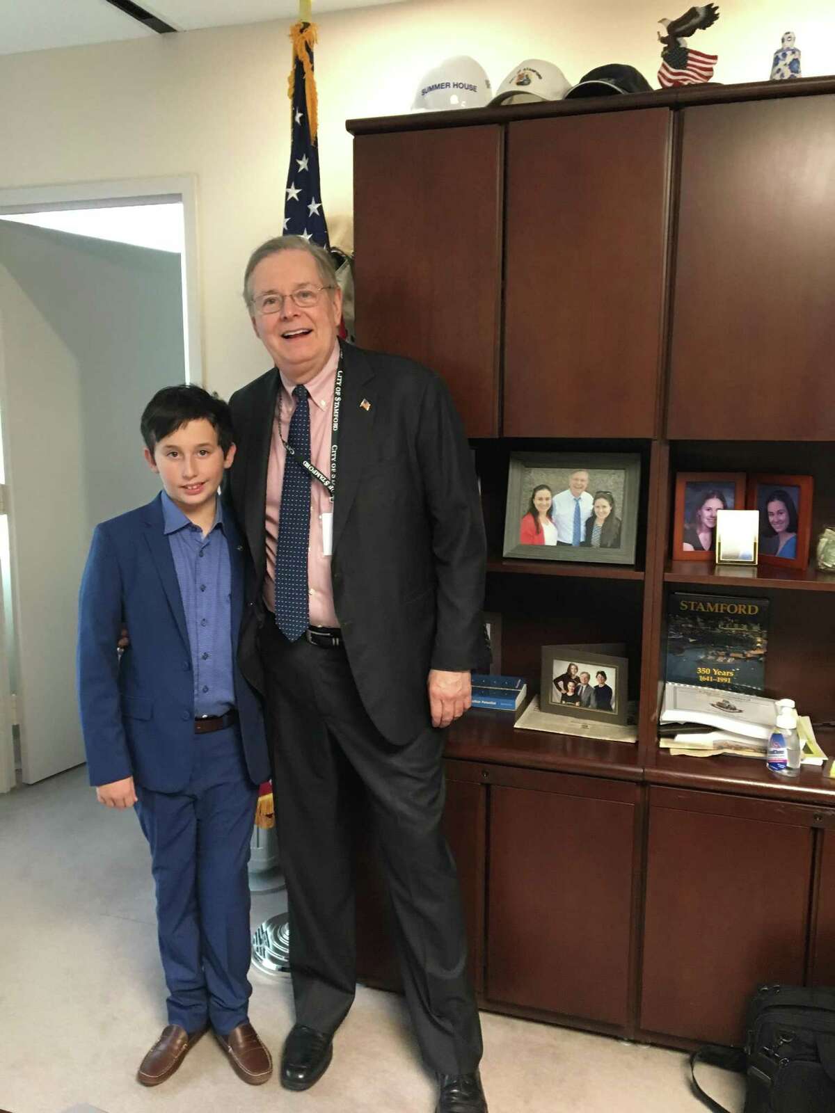 Jordan Alexander and Stamford Mayor David Martin during the New Canaan boy’s stint as “Mayor for a Day.”