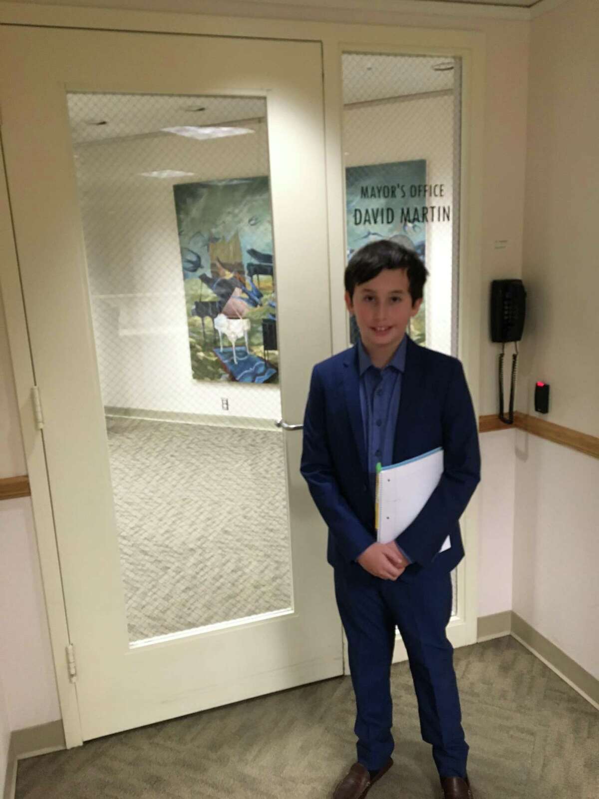 Jordan Alexander takes a tour of the Stamford Government Center during his stint as “Mayor for a Day.”