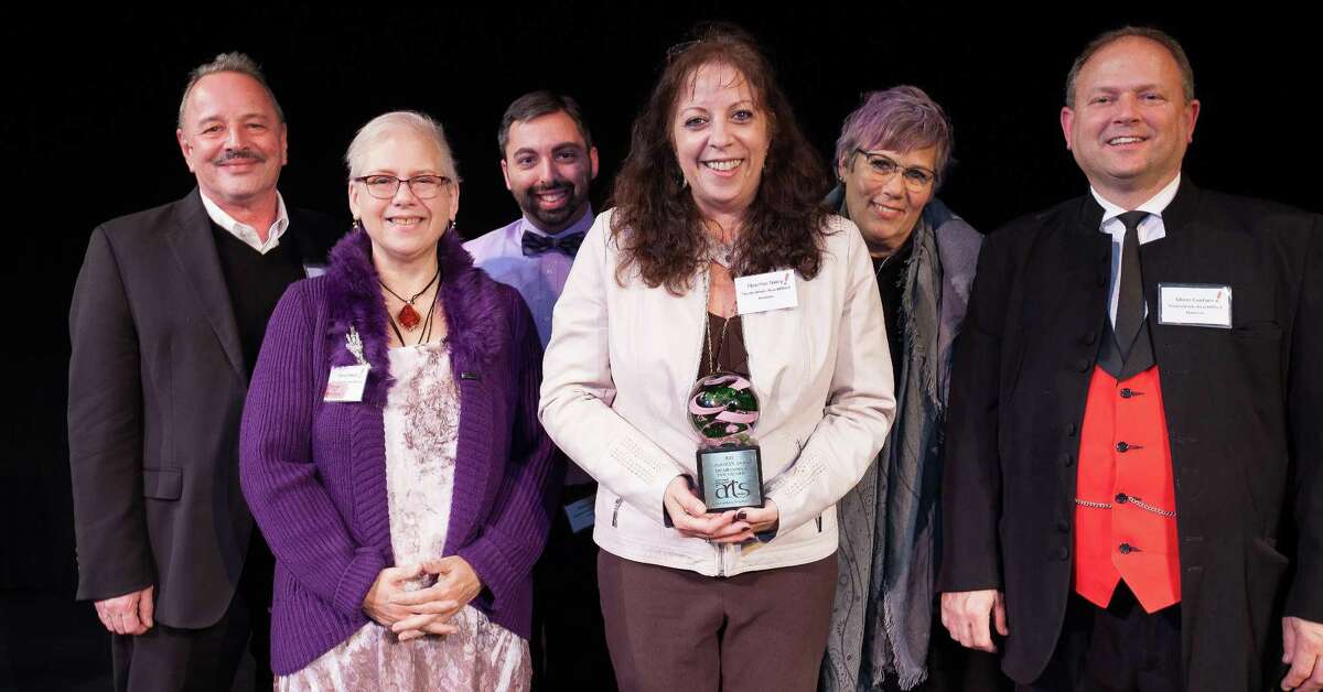 TheatreWorks New Milford recently attended the CultureMAX Awards at the Warner Theatre in Torrington to accept its award for #1 Cultural Organization in the region. Representing TheatreWorks are, from left to right, Viv Berger, Mary Kimball, Matt Austin, Christine Daley, Beth Plotkin and Glenn Couture.