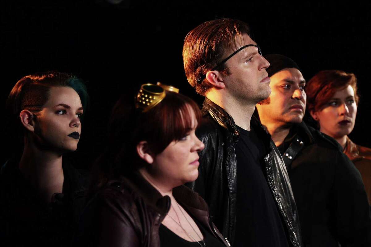Brandi Stillwell (from left), Morgan Clyde, Michael Burger, Robert Jerdee and Allie Smith star in “Cortez: Echoes,” the new serial continuing "The Adventures of Captain Cortez and the Tri-Lambda Brigade" at the Overtime Theater.