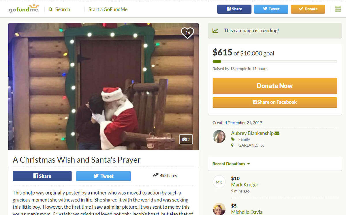 Texas boy prays with Santa to help his sick dad