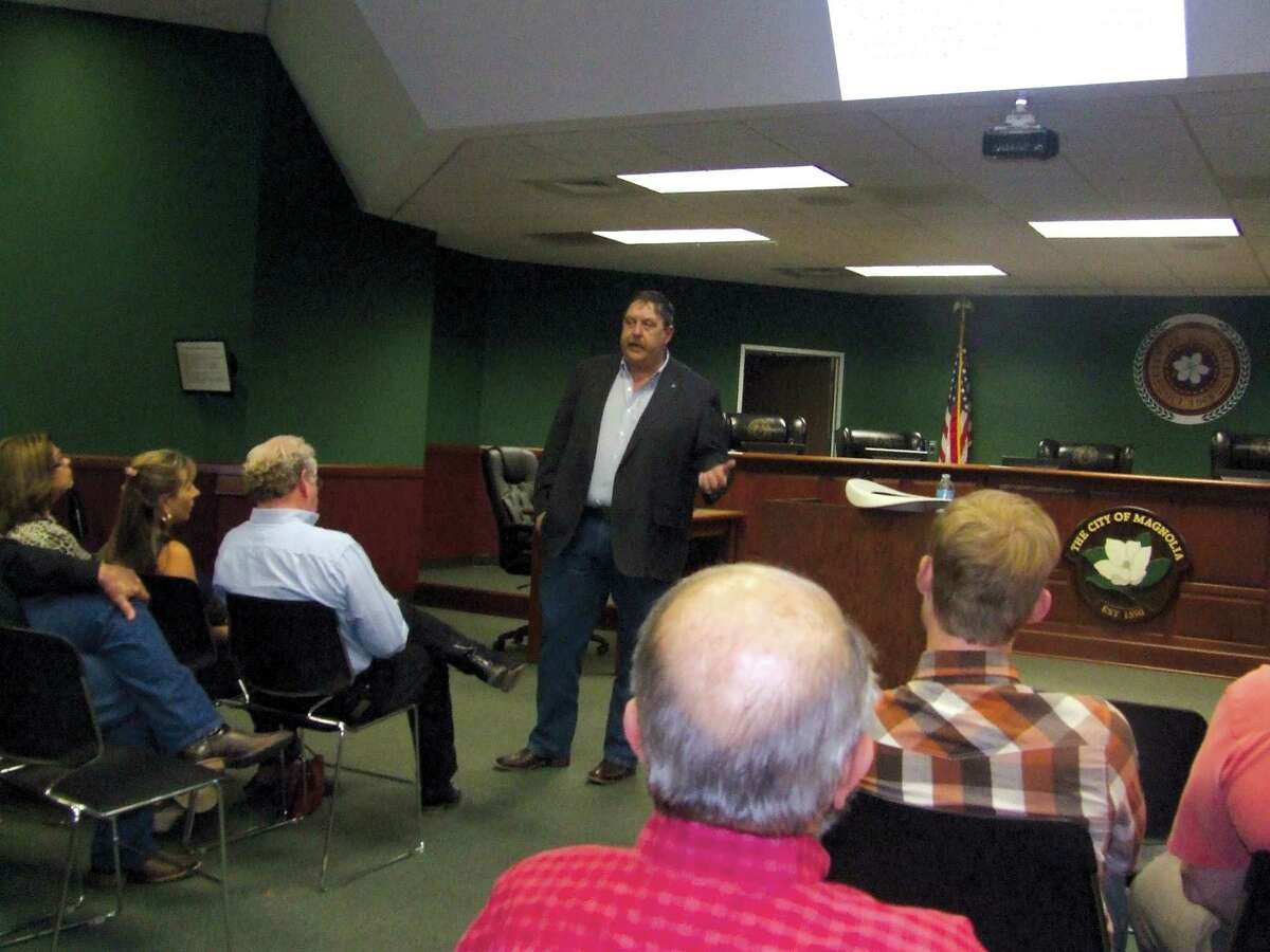State Rep. Cecil Bell Jr. spoke to a group of Magnolia residents about the work he did in his first year serving in the Texas Legislature. Topics included water needs and transportation funding.