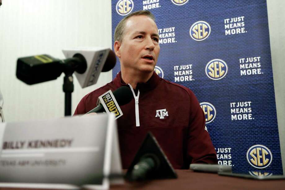 Texas A&M head coach Billy Kennedy answers questions during the Southeastern Conference men's NCAA college basketball media day Wednesday, Oct. 18, 2017, in Nashville, Tenn. (AP Photo/Mark Humphrey) Photo: Mark Humphrey, STF / Copyright 2017 The Associated Press. All rights reserved.