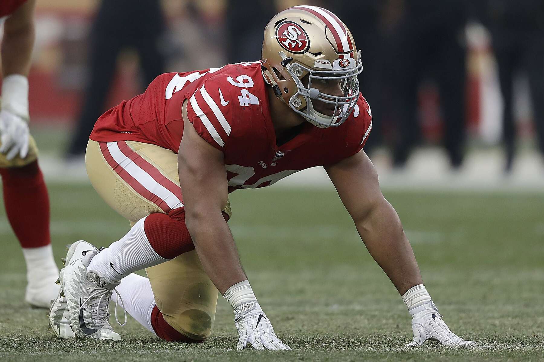 August 25, 2018: San Francisco 49ers defensive lineman Solomon Thomas (94)  during NFL football preseason game action between the San Francisco 49ers  and the Indianapolis Colts at Lucas Oil Stadium in Indianapolis