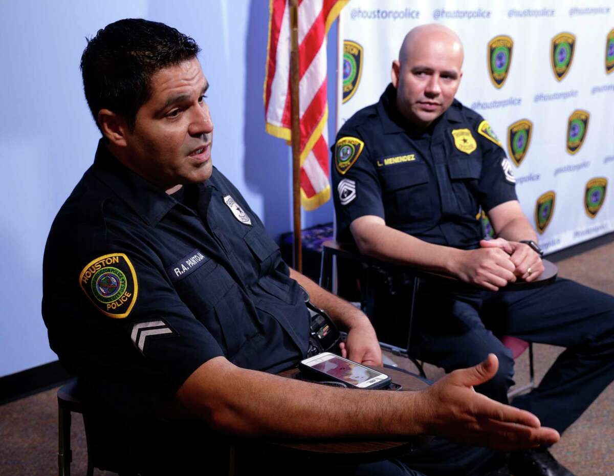 Senior police officer Rafael Pantoja, left, and Sgt. Luis Melendez﻿ were two of a group of Houston officers who spent time policing in Puerto Rico last month as the ﻿country rebuilds after Hurricane Maria.﻿