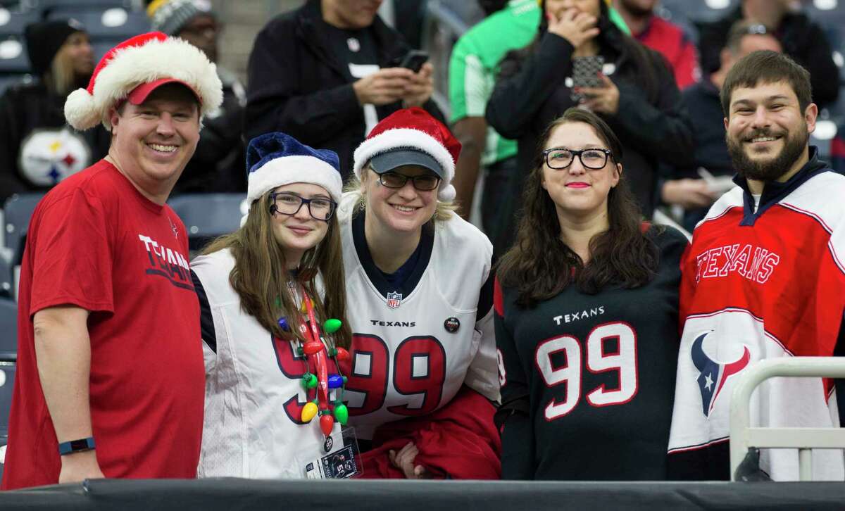 Houston Texans fans watch warm ups before an NFL football game against the Pittsburgh Steelers at NRG Stadium on Monday, Dec. 25, 2017, in Houston.
