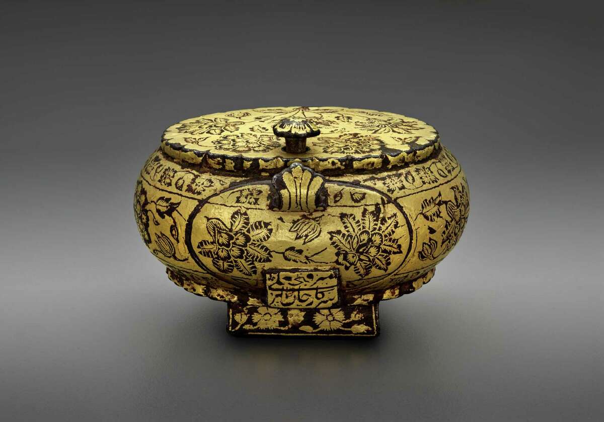 Among objects on view in "Bestowing Beauty: Masterpieces from Persian Lands," at the Museum of Fine Arts, Houston through Feb. 11:Â Inkwell, India, Deccan, 18th century, steel; overlaid with gold (koftgari).
