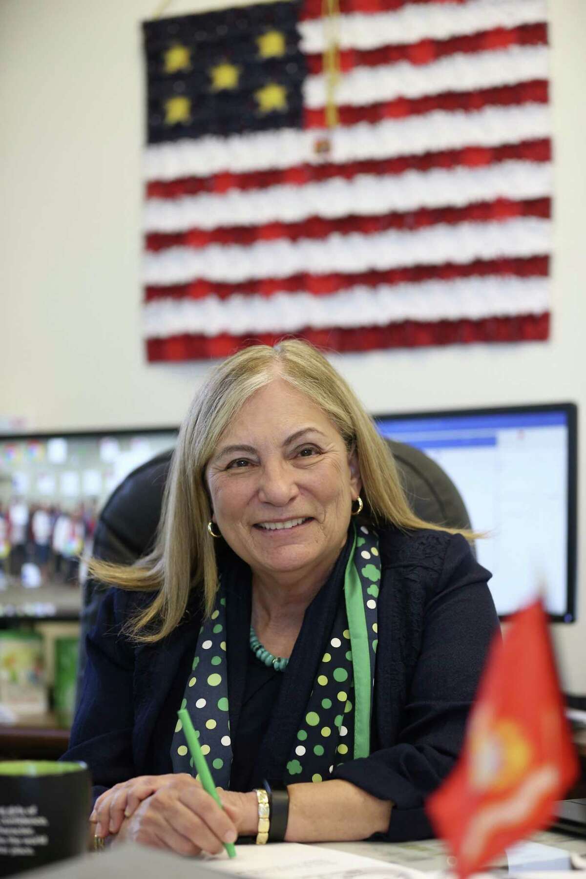 Retired U.S. Marine Maj. Gen. Angie Salinas works at her office at the Girl Scouts of Southwest Texas, Dec. 20. Salinas, was born in Alice, Texas, and was raised in California.