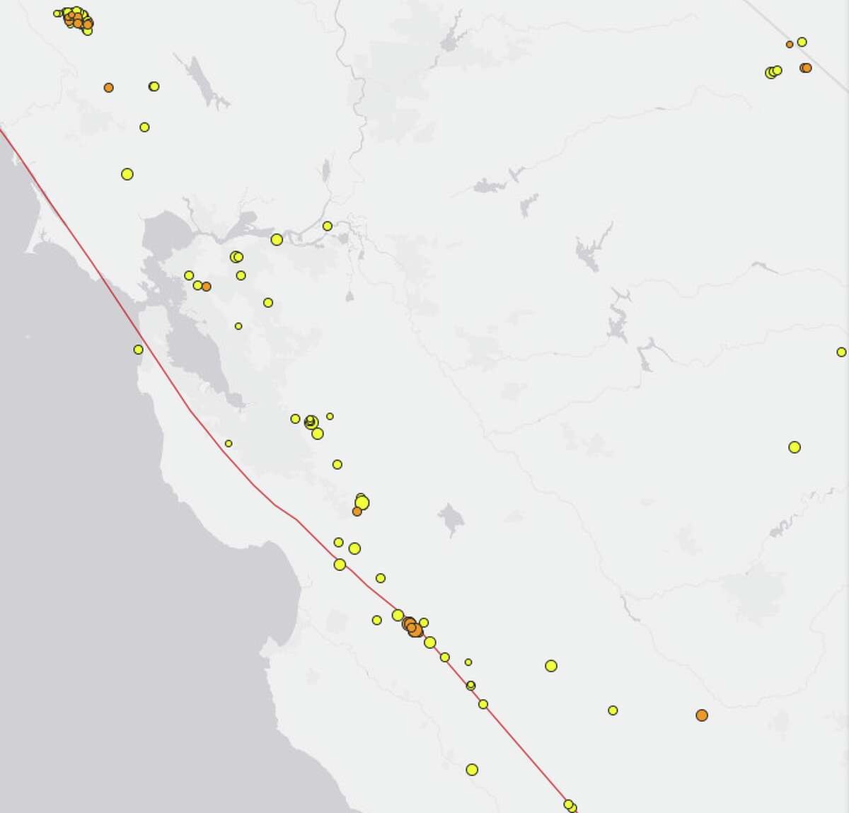 Seismic activity in the San Francisco Bay Area from Dec. 21 to Dec. 28. 2017.