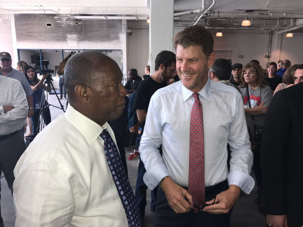 Mayor Sylvester Turner, left, turned to Hurricane Harvey hero Bill Baldwin when it came time to coordinate the city's relief efforts in Puerto Rico.
