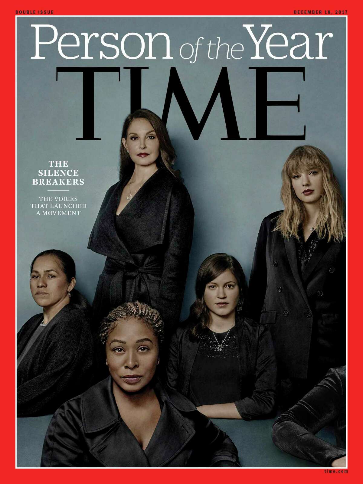 This image provided by Time magazine, shows the cover of the magazine's Person of the Year edition as "The Silence Breakers," those who have shared their stories about sexual assault and harassment. The magazine's cover features Ashley Judd, Taylor Swift, Susan Fowler and others who say they have been harassed. (Time Magazine via AP) ORG XMIT: NYAG302