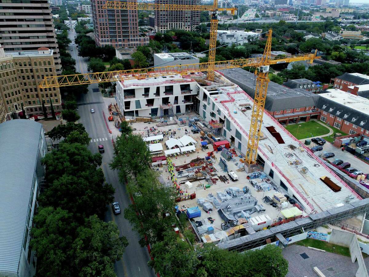 An aerial view of the Museum of Fine Arts, Houston's Glassell School of Art construction site, as seen in October.