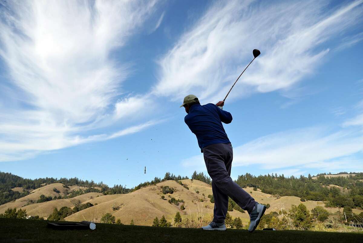 Dana Scott tees off on the 10th hole at San Geronimo Golf Course in San Geronimo, Calif., on Monday, December 18, 2017.