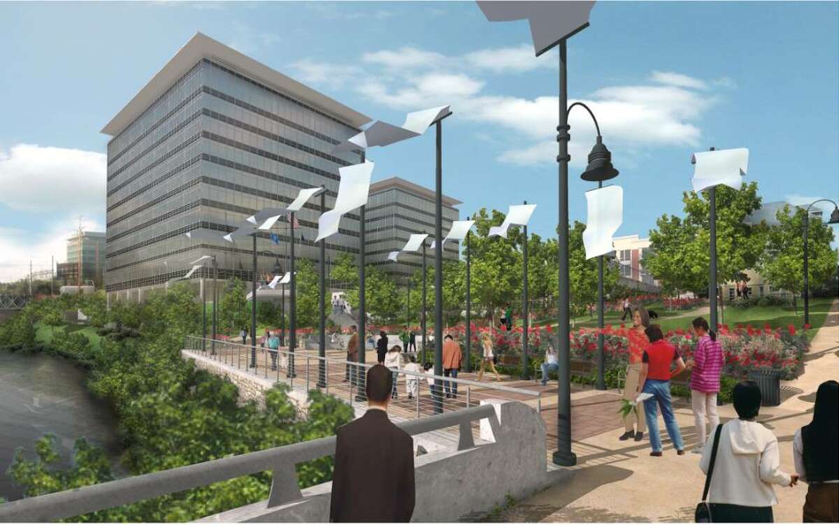 An architectural rendering of the proposed Gateway Harbor Point office buildings as would be seen from Pulaski Street.