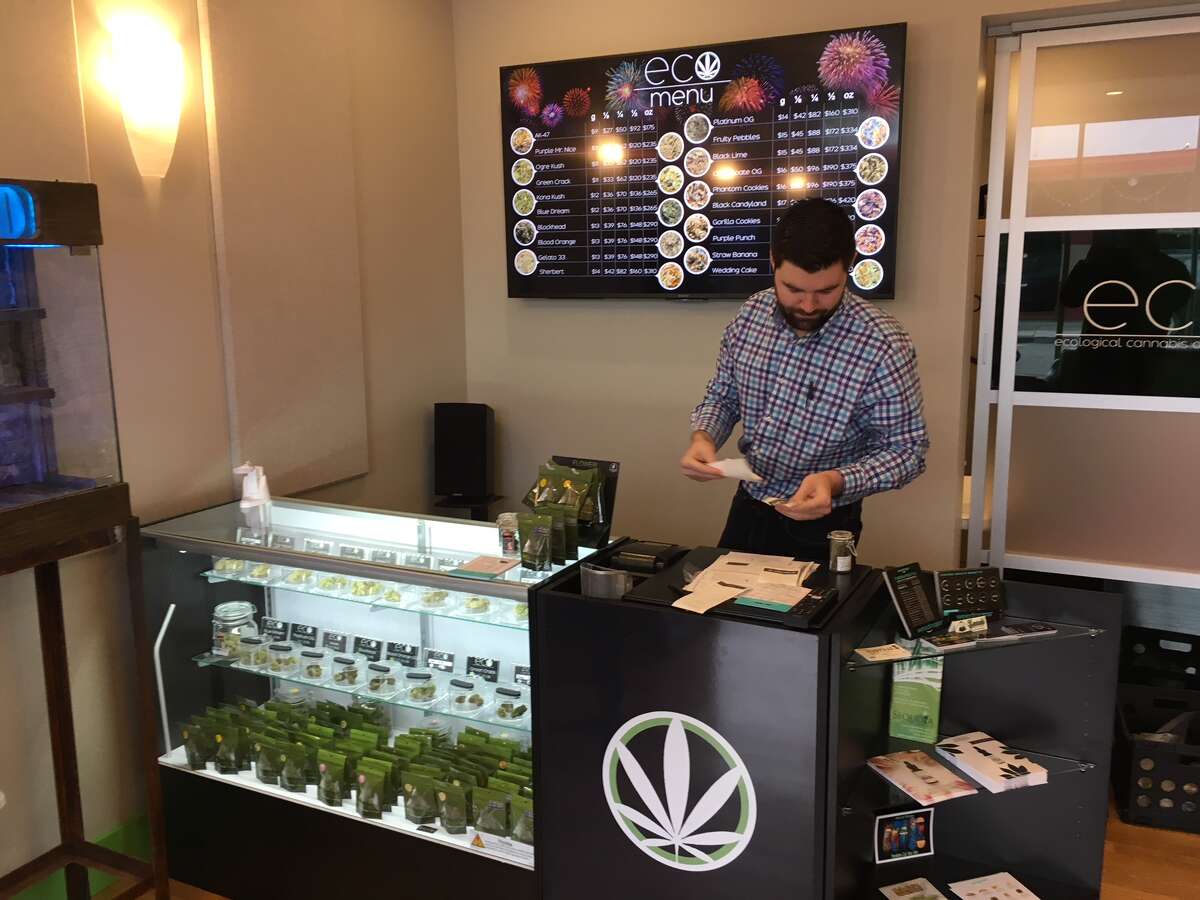 An hour before Ecocann Dispensary in Eureka opened its doors, only one customer was holding down a spot in line outside the three-month -old dispensary that was soon to open as the first permitted recreational shop in Humboldt County.