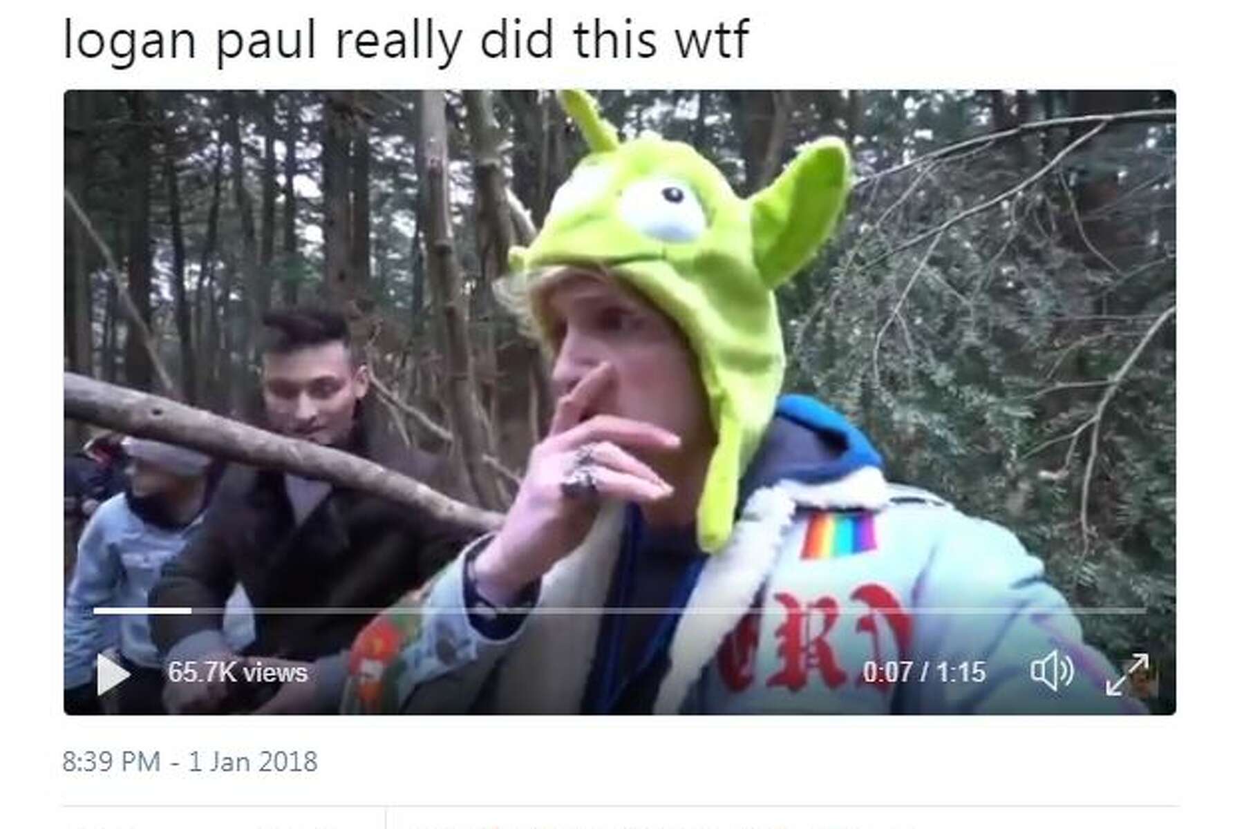 Youtuber Logan Paul Under Fire For Posting Sickening Footage Of Dead Body Hanging From Tree