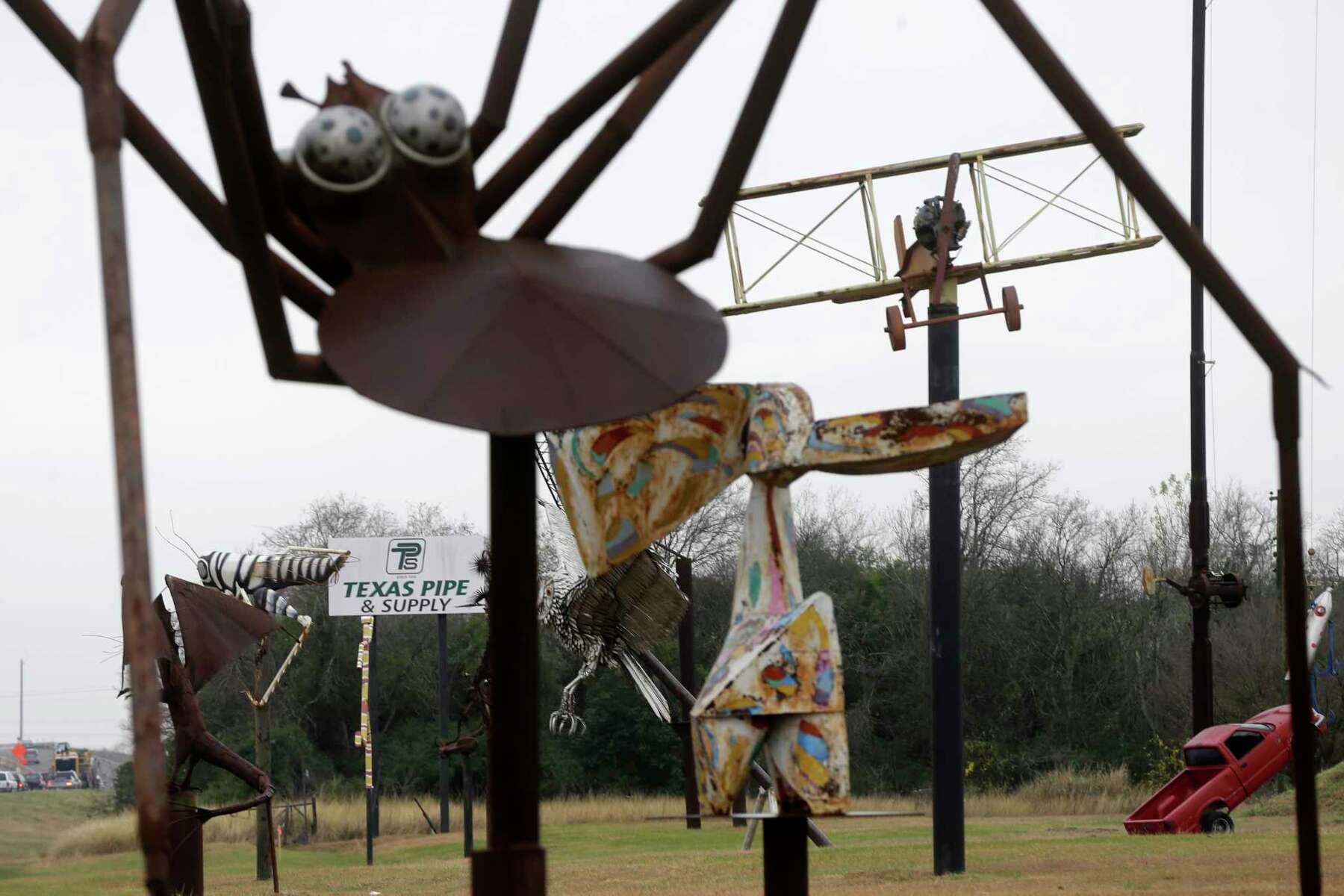 Metal menagerie off Texas 288 springs from the mind of art-loving owner of  Texas Pipe & Supply