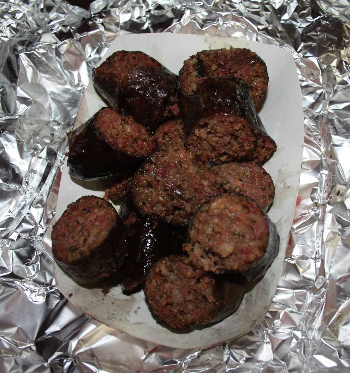 The beef sausage is house-made at Jones Sausage & Bar-B-Que, using a recipe that was first developed by original owner Floyd Jones.