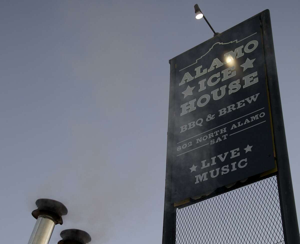 The outside sign at Alamo Ice House at 802 N. Alamo St.