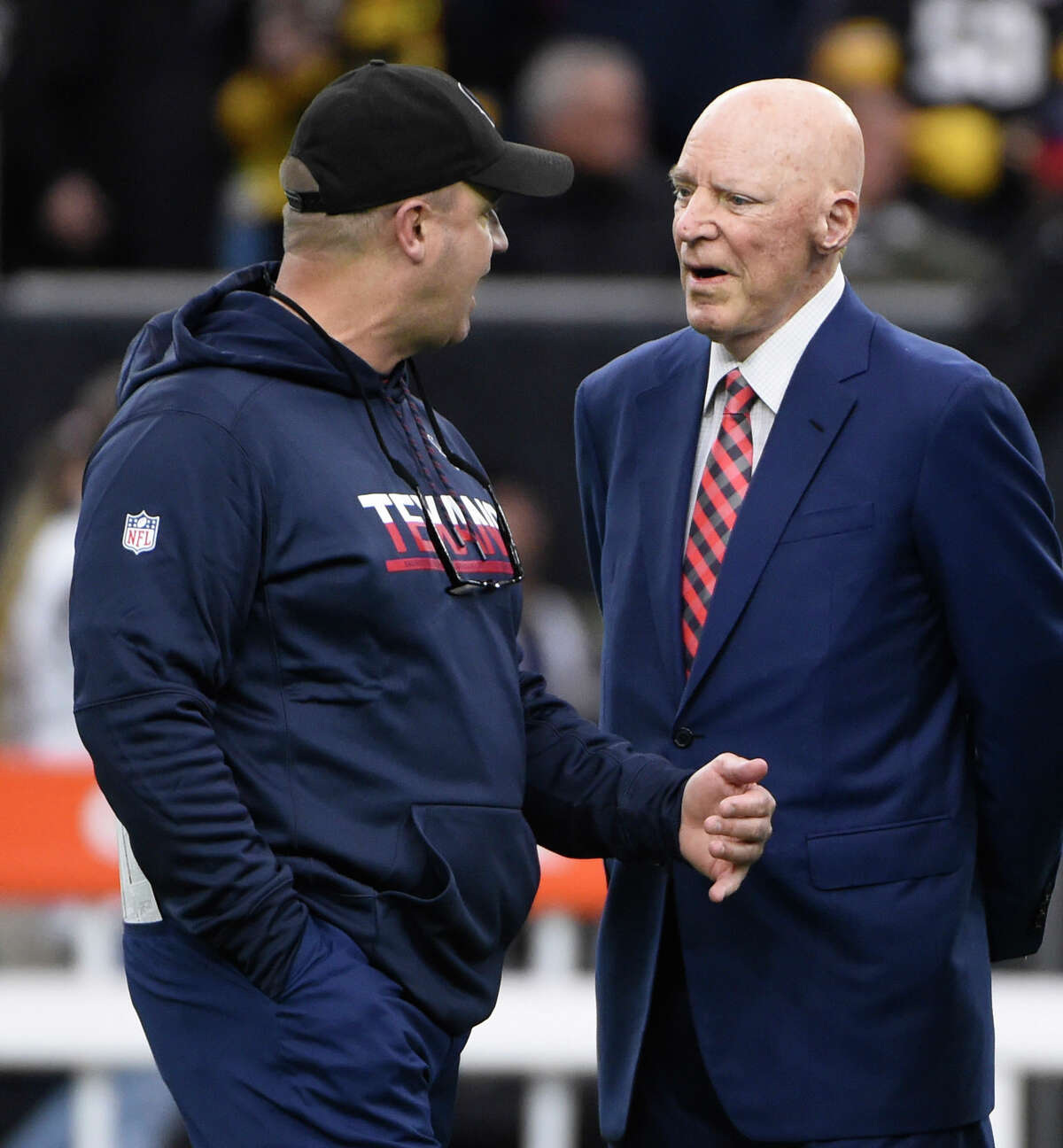 Texans coach Bill O'Brien (left) and owner Bob McNair are working hard to find a new general manager after Rick Smith took a leave of absence to be with his wife while she battles breast cancer.