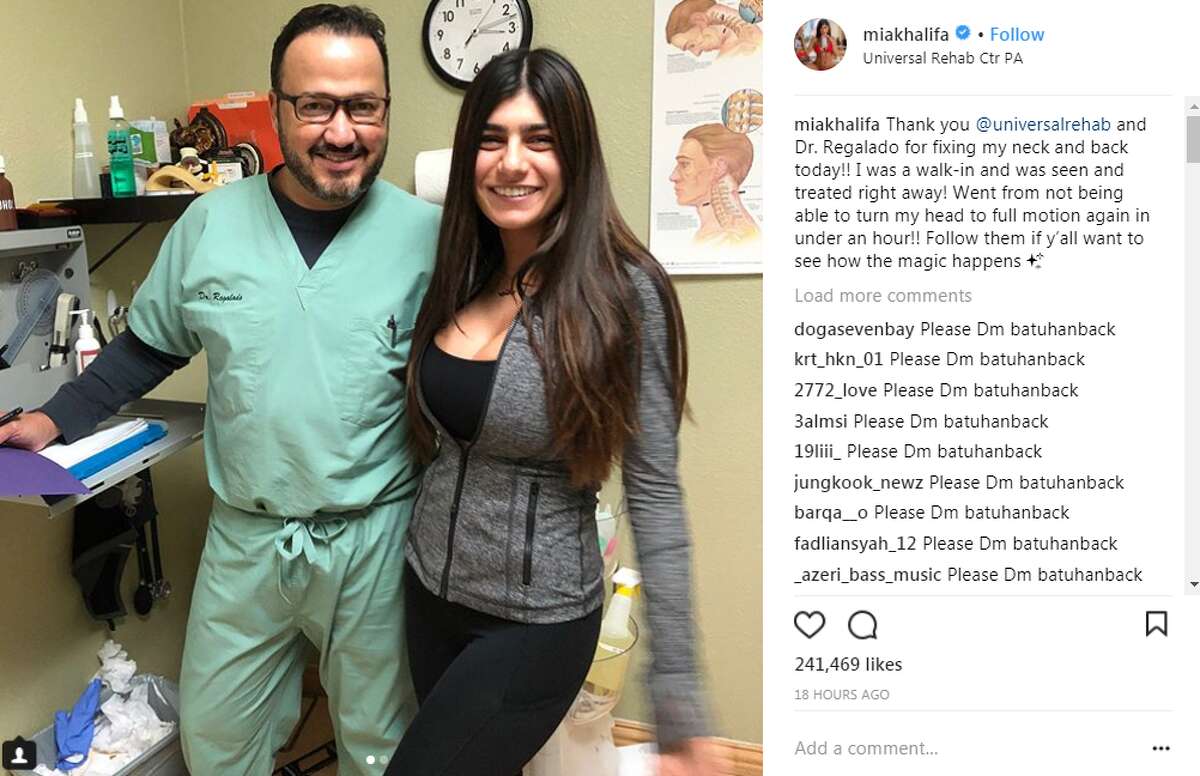 miakhalifa: Thank you @universalrehab and Dr. Regalado for fixing my neck and back today!! I was a walk-in and was seen and treated right away! Went from not being able to turn my head to full motion again in under an hour!! Follow them if y’all want to see how the magic happens