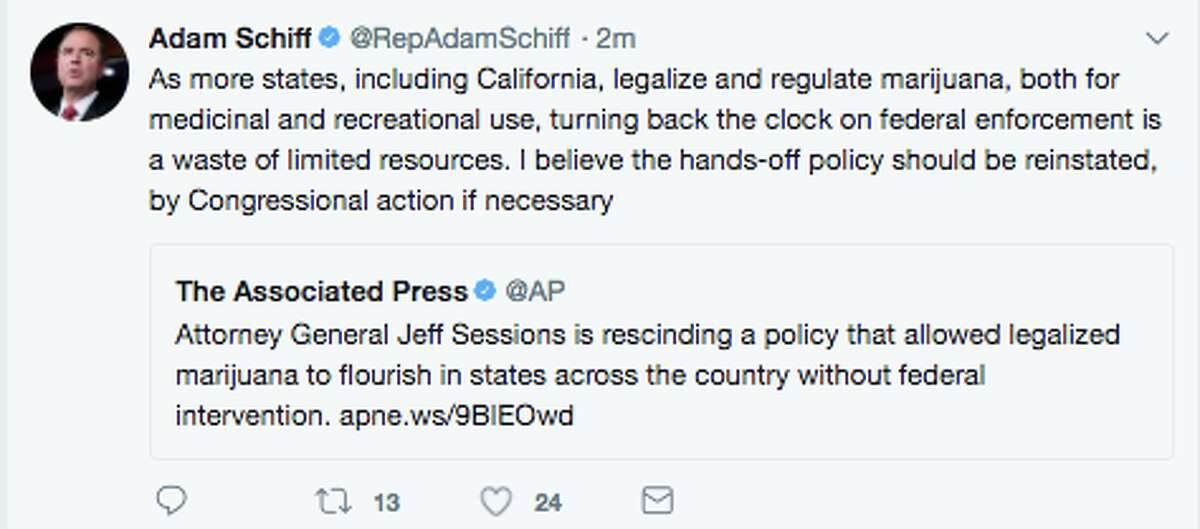 Members of California's congressional delegation took to Twitter to criticize Jeff Sessions Thursday.