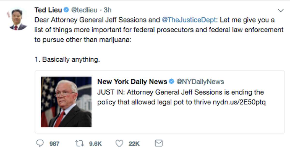 Members of California's congressional delegation took to Twitter to criticize Jeff Sessions Thursday.